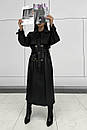 Довгий жіночий чорний тренч з екошкіри Некст 42-46 46-50 розміри, фото 9