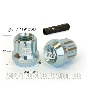 Гайка колісна 900045 SD Z M12X1,50 Цинк висота 21 мм Конус із виступом., відкр., 12 промінь., Dключа = 20 мм, фото 1