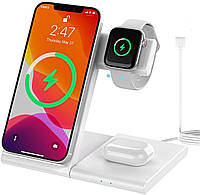 Беспроводная зарядка 3в1 10W быстрое зарядное для iPhone/iWatch/AirPods