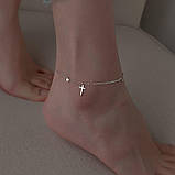 Срібний браслет на ногу з хрестиком 925 проба, ланцюжок на ногу, підвіска на ногу, аксесуар на ногу., фото 2
