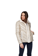 Жіноча демісезонна коротка куртка з плащової тканини з обробкою з штучної овчини св. сірого кольору 44