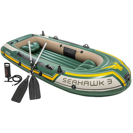 Човен надувний тримісний Intex 68380 Seahawk моторно-гребний човен ПВХ для риболовлі та туризму трикамерний, фото 2