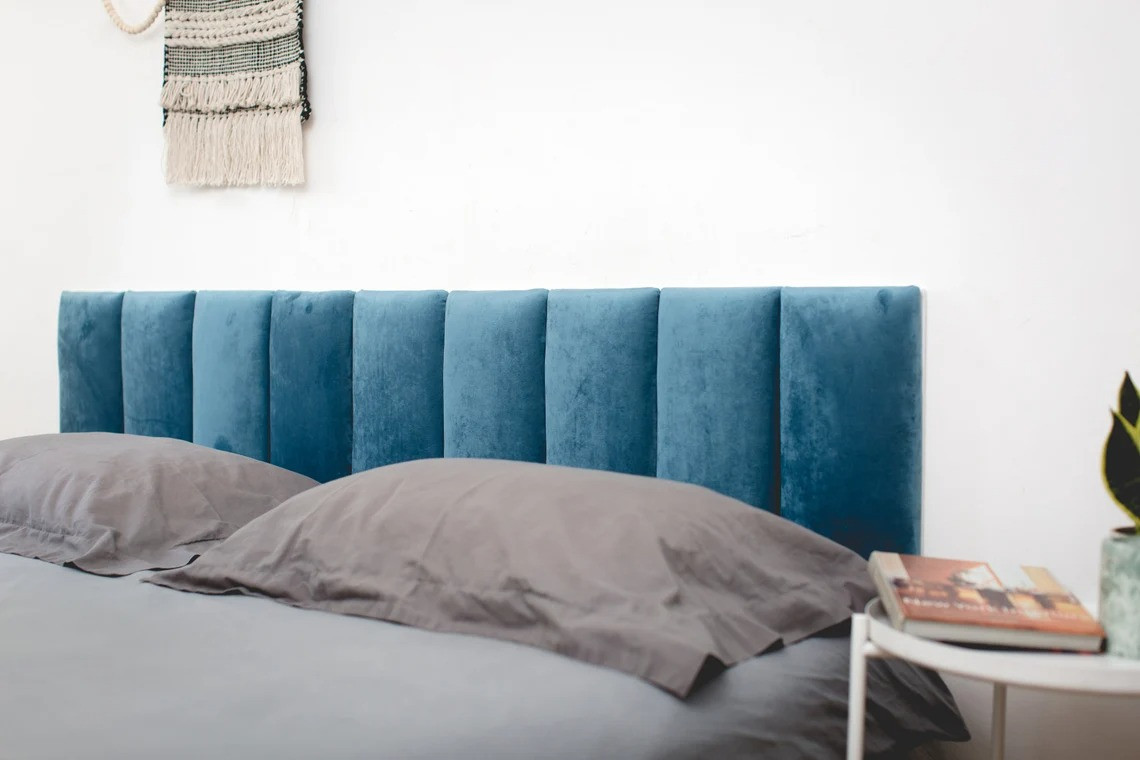 Оксамитова панель плитка декоративна м'яка модульне м'яке узголів'я ліжка 20*40*4 см Синій