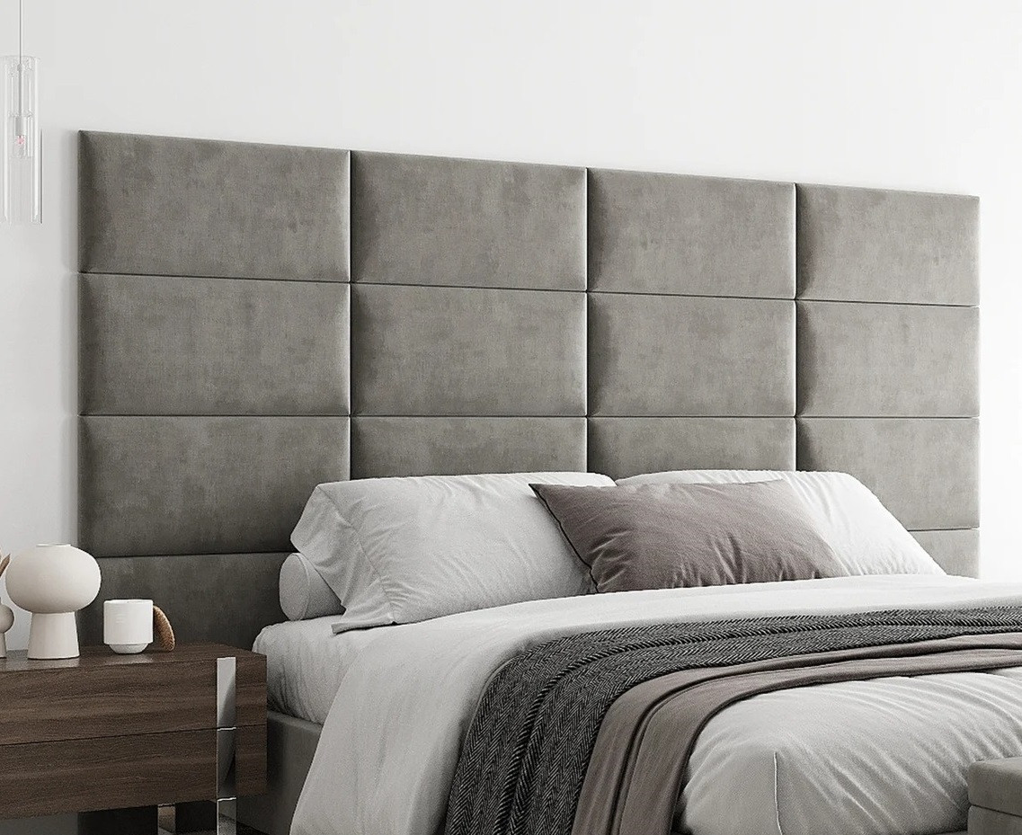 Декоративна м'яка оксамитова панель плитка модульне м'яке узголів'я ліжка 60 * 30 * 5 см Сірий, фото 1