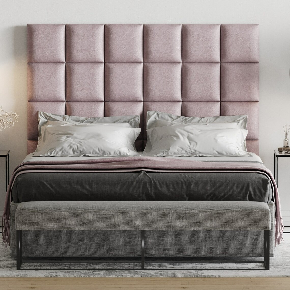 Декоративна м'яка оксамитова панель плитка модульне м'яке узголів'я ліжка 30 * 30 * 5 см Розовий