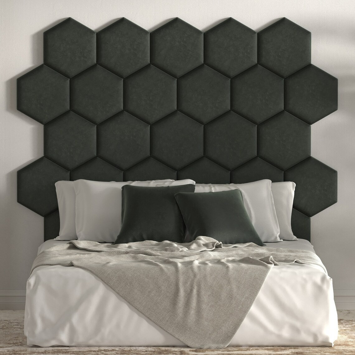 Декоративна м'яка оксамитова панель сота модульне м'яке узголів'я ліжка 40х34.5х5см Чорний