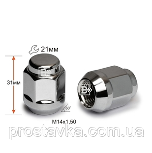 Гайка колісна 901348 Cr M14X1,50 Хром висота 31 мм Конус із виступом., закр., кл.21мм, фото 1