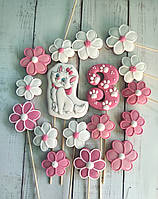 Набор медовых пряников с кошкой Мари Мэри, пряники топеры розовые в торт, пряники с котом