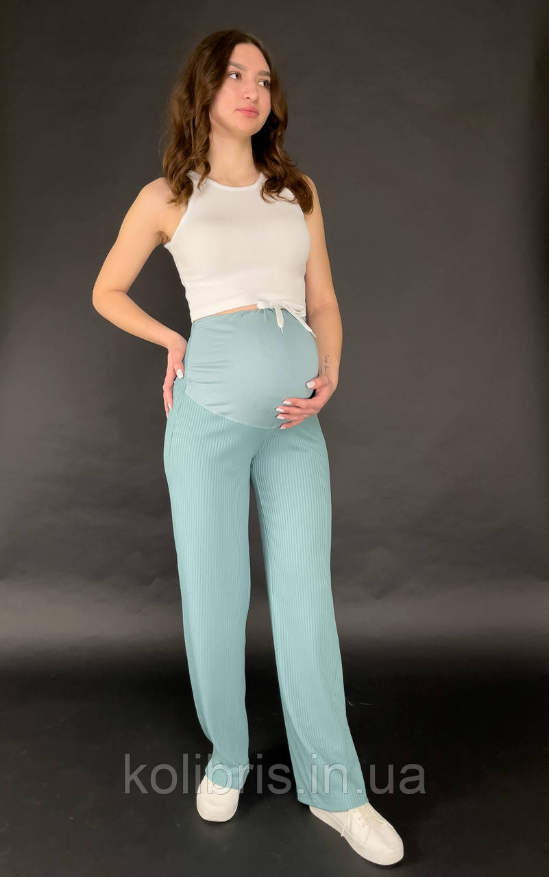 Палаццо для вагітних трикотажні в широкий рубчик м'ятного кольору мустанг, фото 1