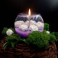Гелева свічка Чародійка куля фіолетово-білі квіти