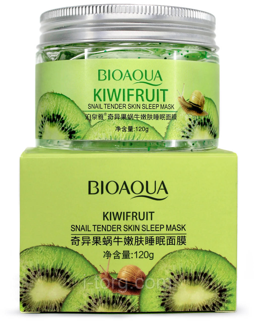 Нічна гелева маска з ківі та муцином равлики BIOAQUA Kiwifruit Snail Tender Skin Sleep Mask, 120 g.