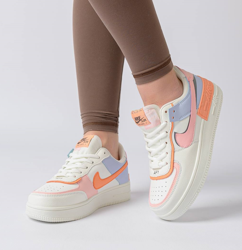Жіночі кросівки Nike Air Force 1 Shadow White Orange Sky взуття Найк Аір Форс Шадоу білі з рожевим кольорові шкіряні