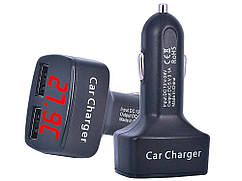 Автомобільний зарядний пристрій USB 4 в 1 з вольтметром, амперметром та t С  Червоний