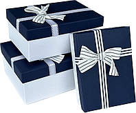 Набор подарочных коробок "Темно-синий с белым" 3 шт