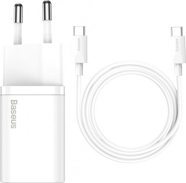 МЗП Baseus Super Si Quick Charger with Mini Cable Type-C to Type-C 3A 25W EU Sets White