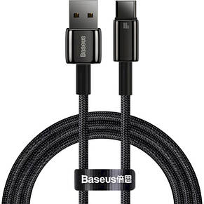 Кабель Baseus Tungsten Gold Fast Charging Data Cable USB to Type-C 100W 1m Black, фото 3