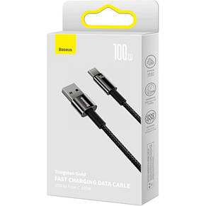 Кабель Baseus Tungsten Gold Fast Charging Data Cable USB to Type-C 100W 1m Black, фото 4