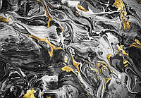 Флизелиновые мраморные фото обои 254 x 184 см Абстракция - Черный камень с золотом (13851V4) Клей в подарок
