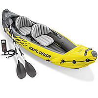 Лодка байдарка надувная двухместная Intex 68307 каяк для спорта рыбалки с веслом и насосом туристическая