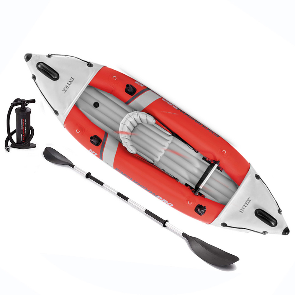 Човен байдарка надувна одномісна Intex 68303 каяк для спорту та риболовлі з веслом та насосом туристична