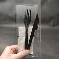 Набор одноразовых приборов LUX (Вилка + нож + салфетка + влажная салфетка) в индивидуальной упаковке