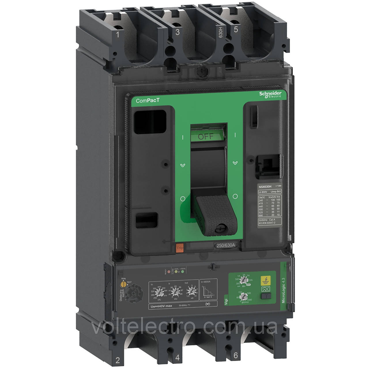 Автоматичний вимикач Schneider Electric NSX630F 36kA 3P3D 630A MICROLOGIC 2.3