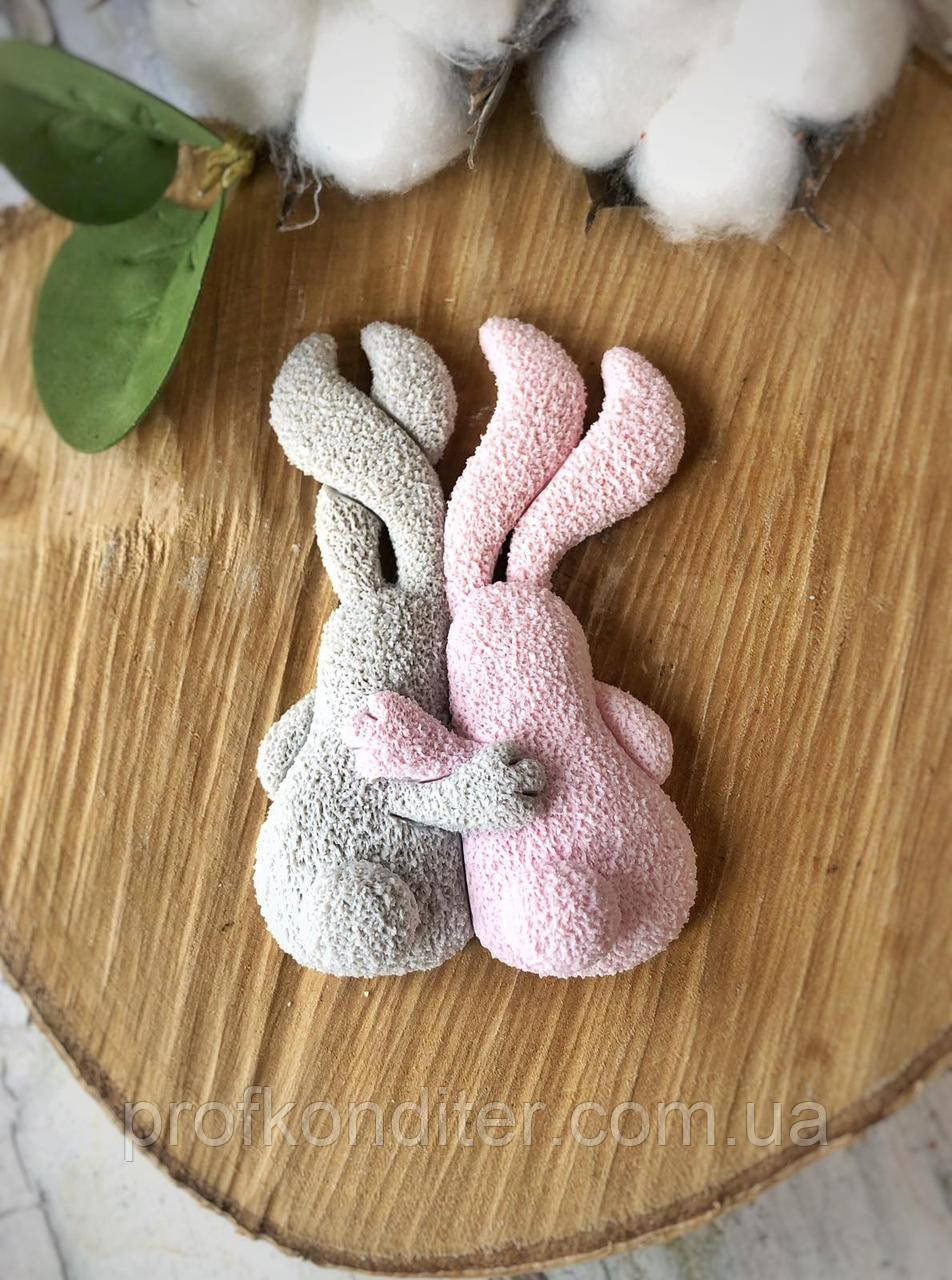 Ексклюзив. Силіконовий молд для шоколаду та ін "Зайчата в обіймах 2Д формат", фото 1