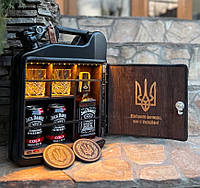Канистра-бар 10 л в чёрном цвете, с подсветкой и индивидуальной гравировкой внутри на дверце, Ми з України