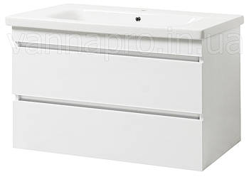 Тумба ЮВВІС для ванної кімнати 100 см біла підвісна МОНАКО з умивальником БОЛЕРО