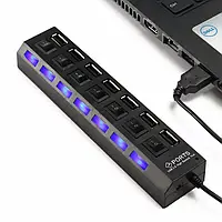 Удлинитель на 7 портов с подсветкой, Семи-портовый USB хаб - Hub 7USB