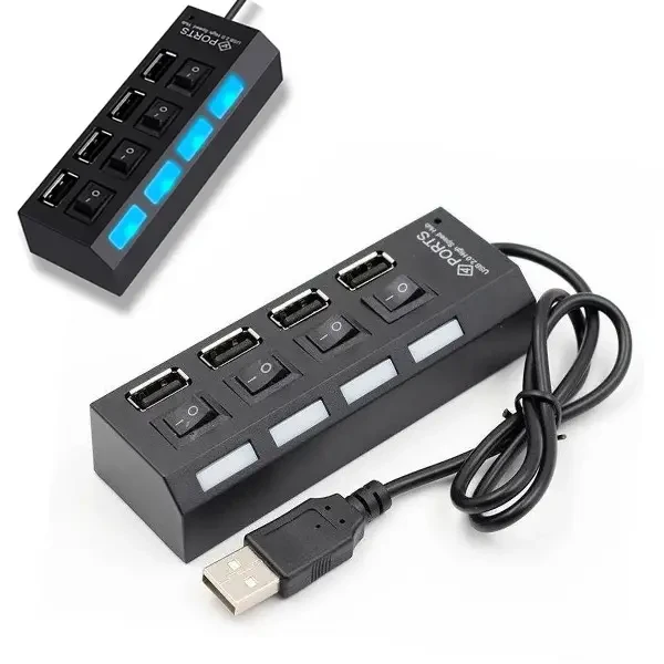 Подовжувач на 4 портів із підсвіткою, 4-портовий USB хаб — Hub 4USB