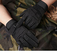 Тактические перчатки полнопалые Черные / Перчатки с закрытыми пальцами с защитой костяшек | Мотоперчатки
