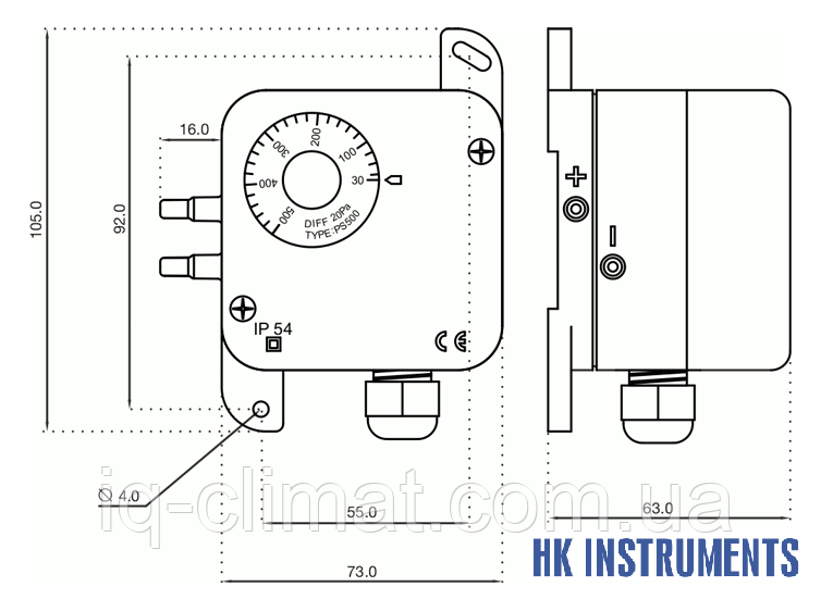 PS1500 Реле перепада давления, прессостат 100-1500 Па, HK Instruments (Финляндия) - фото 2 - id-p304332598