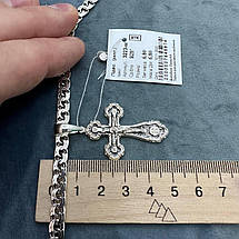 Срібний ланцюжок плетіння плоский бісмарк з хрестиком на шию срібло 925 проба, фото 3