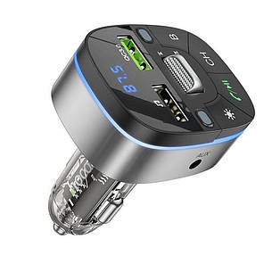 АЗП FM-трансмітер (модулятор) в машину Hoco E71 Bluetooth Чорний/ Сріблястий (6931474789075), фото 1