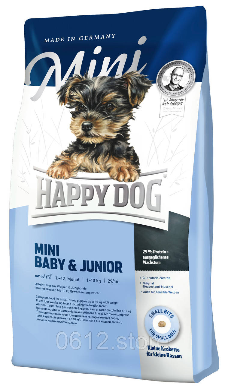 Сухой корм Happy Dog Mini Baby & Junior для щенков мелких пород, 1 кг - фото 1 - id-p1801944683