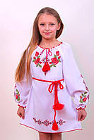 Платье - вышиванка для девочки, вышивка на белом габардине