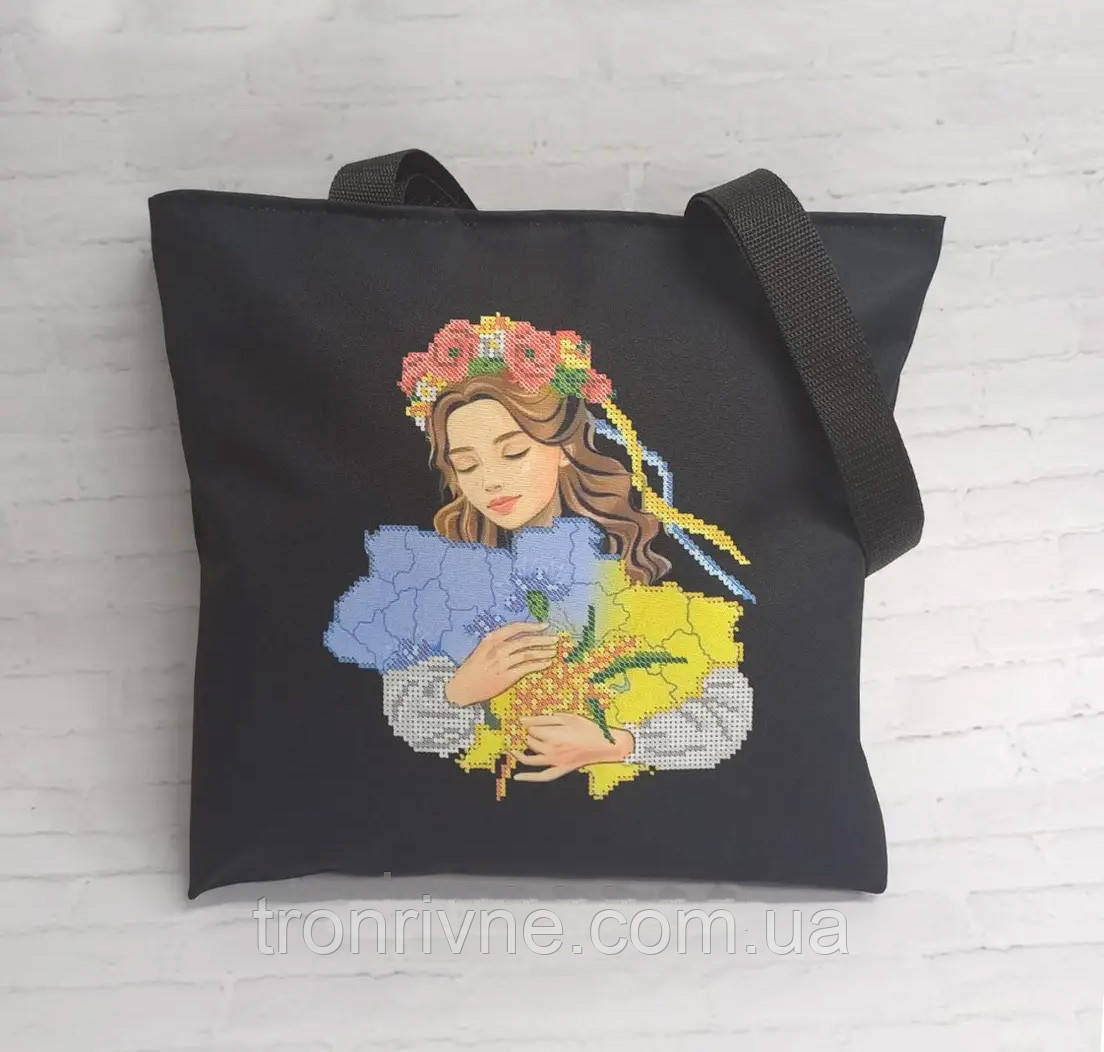 Сумка-шопер для вишивання Україна. Чорна, фото 1