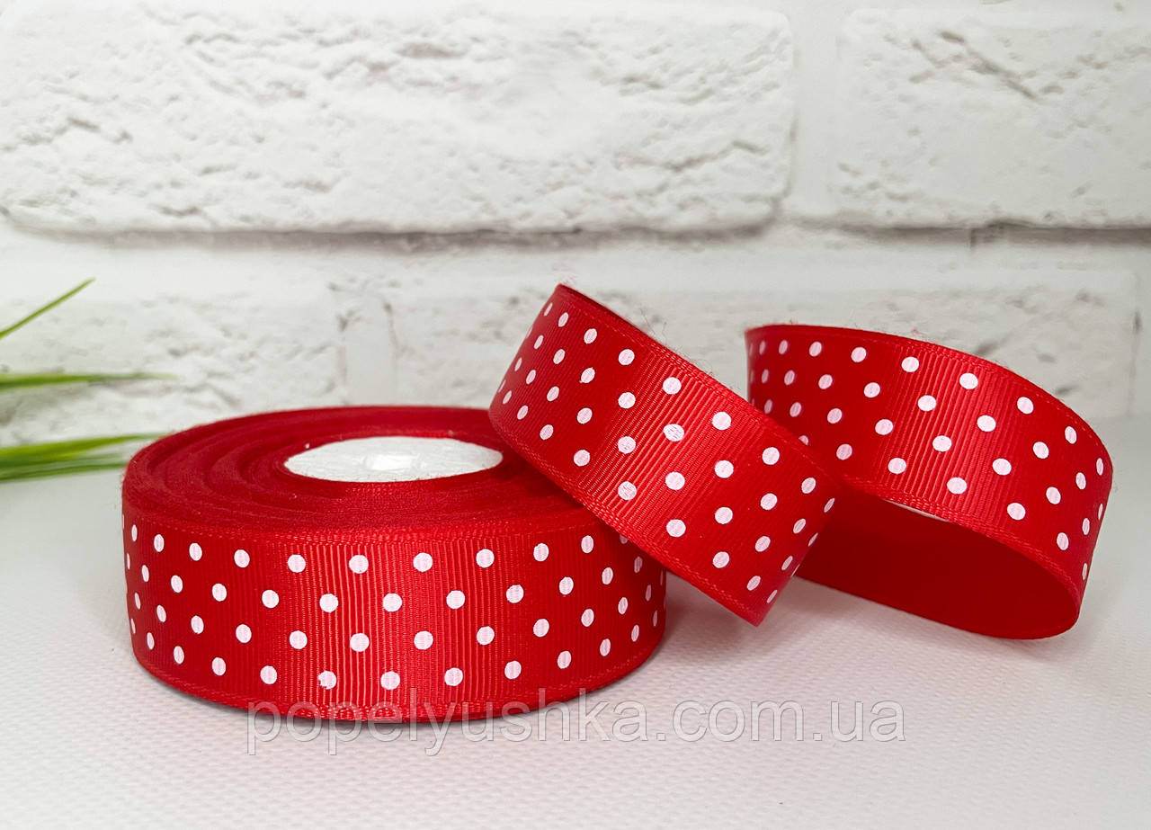 Стрічка репсова в горох 2,5 см червона, фото 1