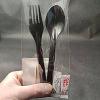 Одноразовый набор LUX (Вилка + ложка + влажная салфетка + зубочистка + соль + перец) в индивидуальной упаковке