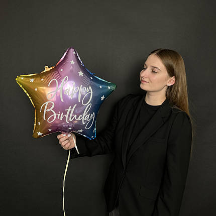 ПД003 PARTY DECO-ПД Зірка 18" Happy Birthday - омбре (УП), фото 2