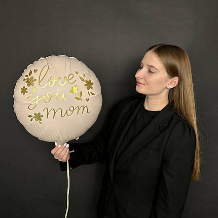 ПД010 PARTY DECO-ПД Коло 14" Золотий напис на пудровому - Love you mom (УП), фото 2