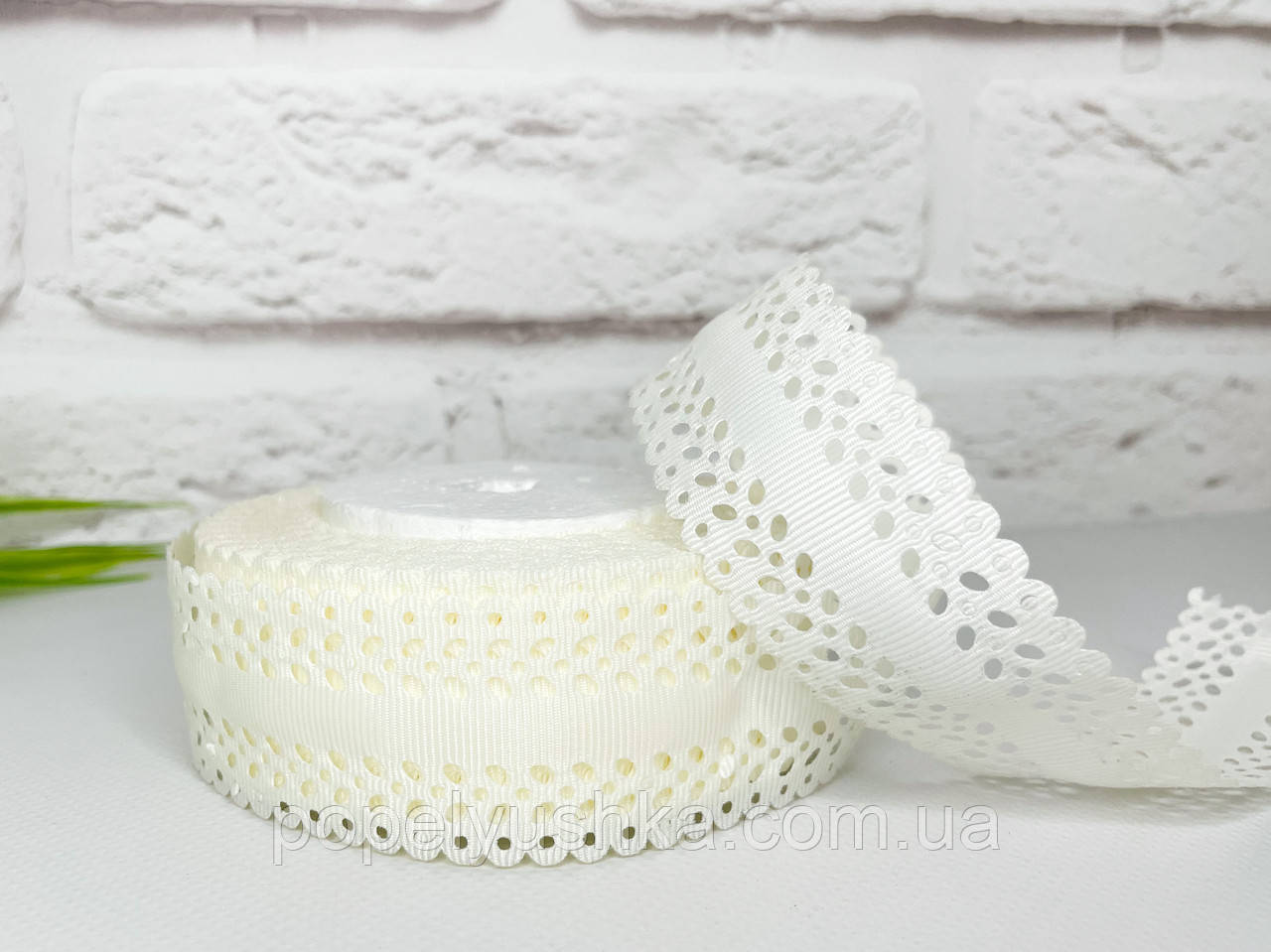 Стрічка репсова мереживна "Доріжка" 3.5 см молочна, фото 1