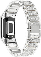 Браслет ремешок для смарт часов Fitbit Charge 5 серебро/камни