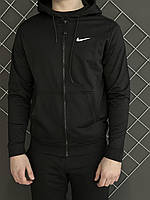Мужская демисезонная кофта Найк / спортивный черный зип худи с капюшоном на змейке Nike весна осень