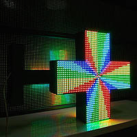 Наружный торцевой полноцветный аптечный LED крест двухсторонний 96х96 пикселей