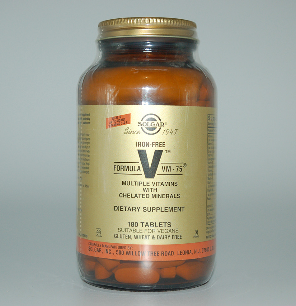 Мультивітаміни та хелатні мінерали без заліза, формула VM-75, Multiple vitamins, Solgar, 180 табл.