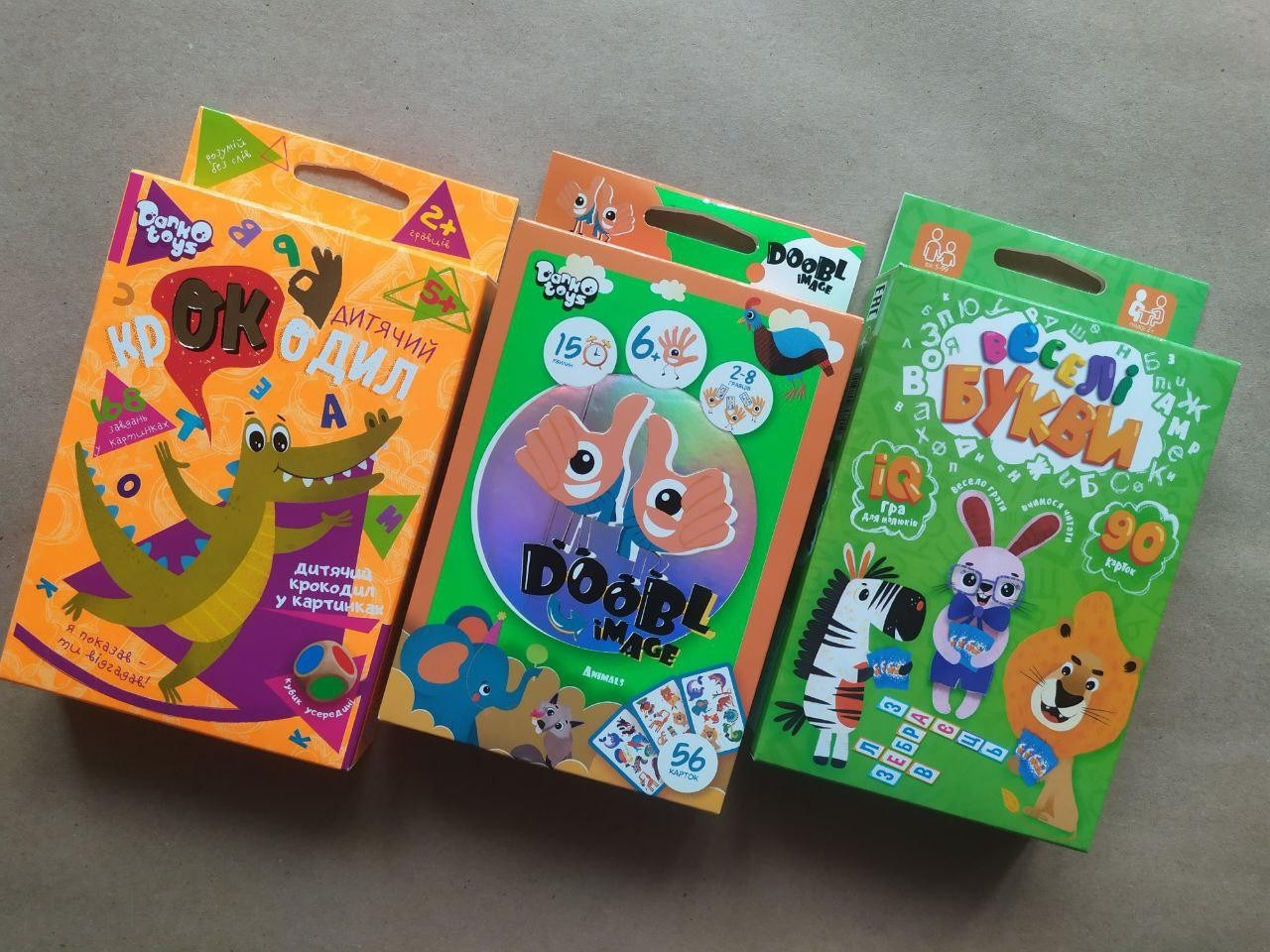 Комплект ігор Danko Toys. Дитячий крокодил + Dooble Image Animals + Веселі букви (Укр)
