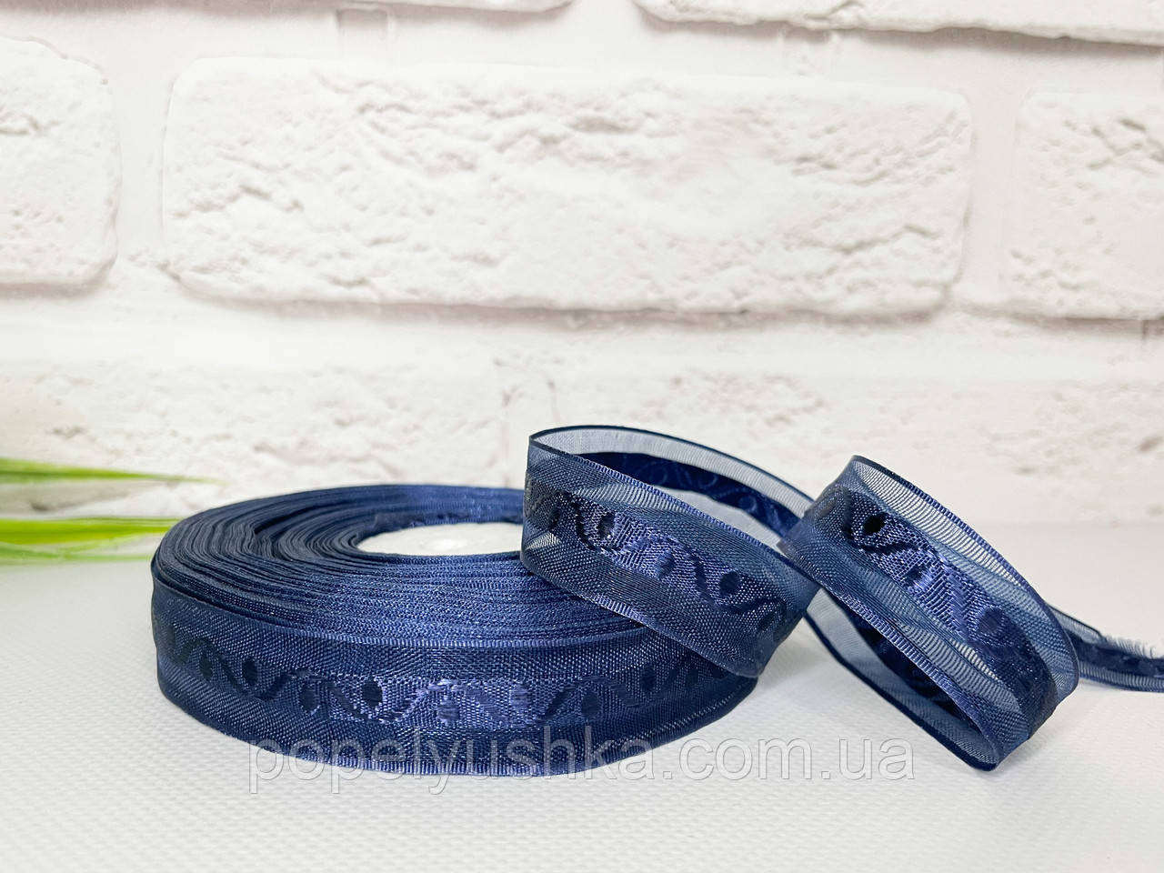 Органза орнамент 2 см темно-синя, фото 1