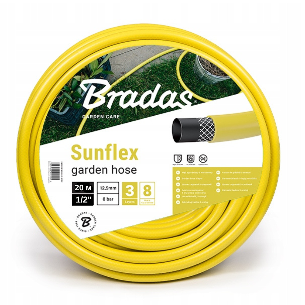 Шланг для поливу 20 метрів 1/2" Bradas Sunflex Польща жовтий